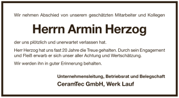 Traueranzeige von Armin Herzog von Pegnitz-Zeitung
